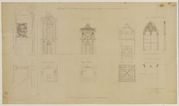 216474 Opstanden van de bestaande en het ontwerp voor een nieuwe zuidgevel van de te verlagen toren van de Jacobikerk ...